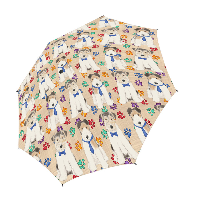 Rainbow Paw Print Wire Fox Terrier Dogs Blue Semi-Automatic Foldable Umbrella