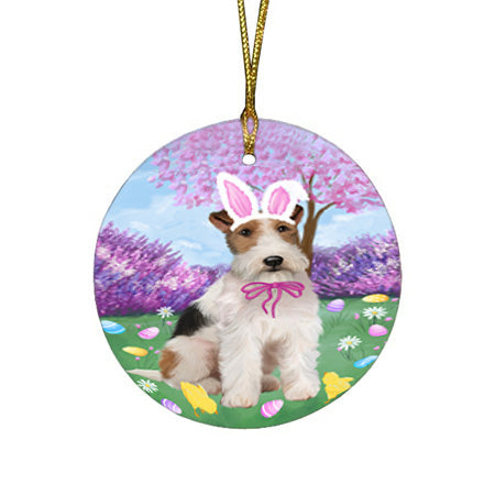 Easter Holiday Wire Fox Terrier Dog Round Flat Christmas Ornament RFPOR57357