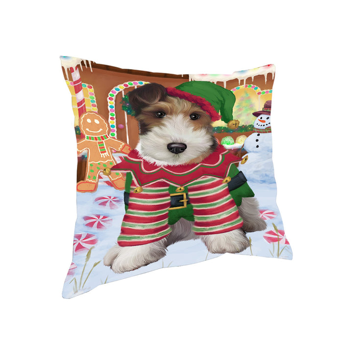Christmas Gingerbread House Candyfest Wire Fox Terrier Dog Pillow PIL80692