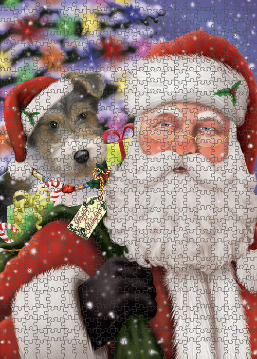 Santa Carrying Wire Fox Terrier Dog and Christmas Presents Puzzle with Photo Tin PUZL82000