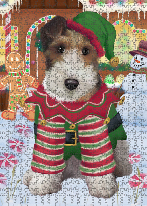 Christmas Gingerbread House Candyfest Wire Fox Terrier Dog Puzzle with Photo Tin PUZL94600