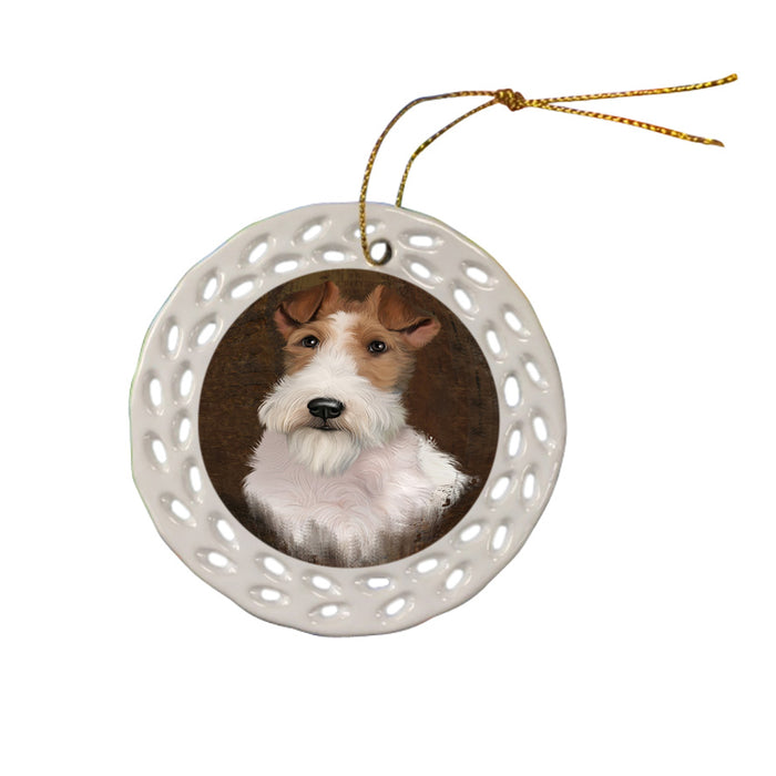 Rustic Wire Fox Terrier Dog Ceramic Doily Ornament DPOR54504