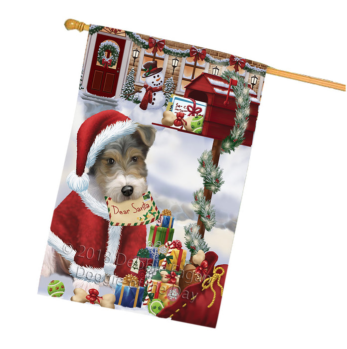 Wire Fox Terrier Dog Dear Santa Letter Christmas Holiday Mailbox House Flag FLG53759