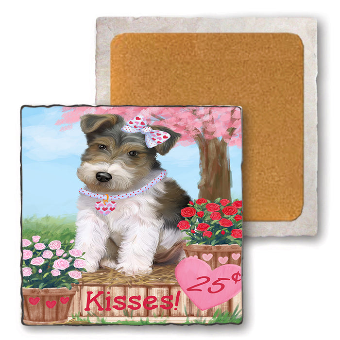 Rosie 25 Cent Kisses Wire Fox Terrier Dog Set of 4 Natural Stone Marble Tile Coasters MCST51268