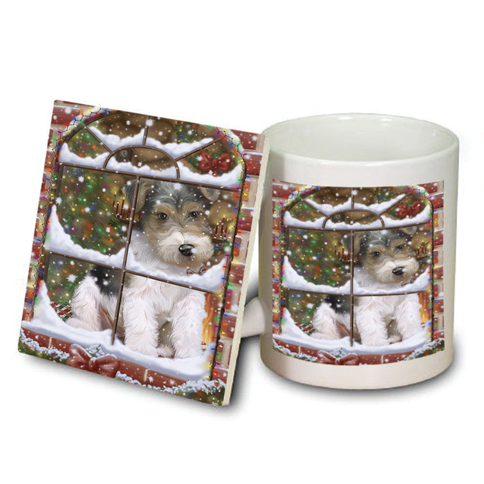Please Come Home For Christmas Wire Fox Terrier Dog Sitting In Window Mug and Coaster Set MUC53646