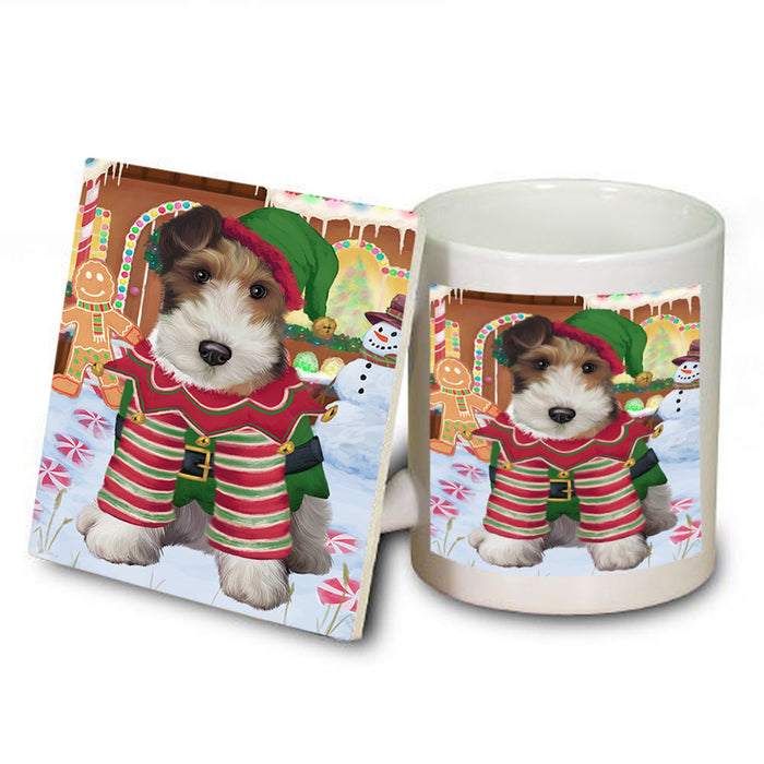 Christmas Gingerbread House Candyfest Wire Fox Terrier Dog Mug and Coaster Set MUC56592