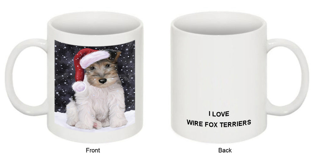 Let it Snow Christmas Holiday Wire Fox Terrier Dog Wearing Santa Hat Coffee Mug MUG49733