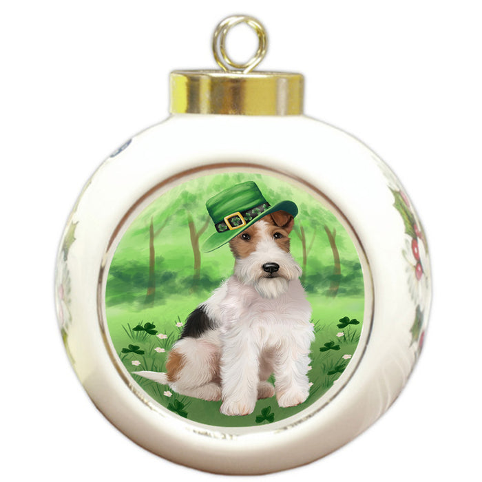 St. Patricks Day Irish Portrait Wire Fox Terrier Dog Round Ball Christmas Ornament RBPOR58187