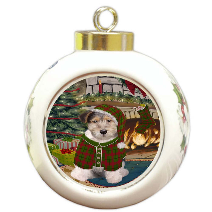The Stocking was Hung Wire Fox Terrier Dog Round Ball Christmas Ornament RBPOR56018