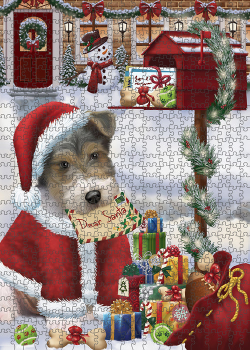 Wire Fox Terrier Dog Dear Santa Letter Christmas Holiday Mailbox Puzzle with Photo Tin PUZL81400