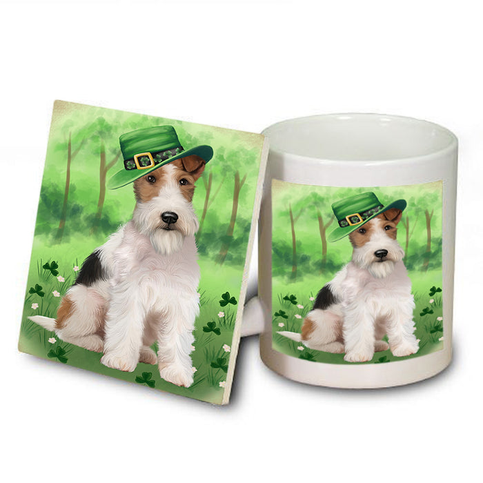 St. Patricks Day Irish Portrait Wire Fox Terrier Dog Mug and Coaster Set MUC57052
