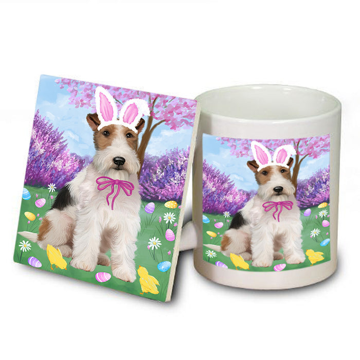 Easter Holiday Wire Fox Terrier Dog Mug and Coaster Set MUC56948