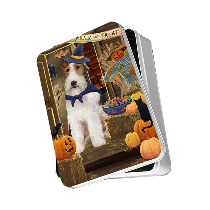 Enter at Own Risk Trick or Treat Halloween Wire Fox Terrier Dog Photo Storage Tin PITN53344