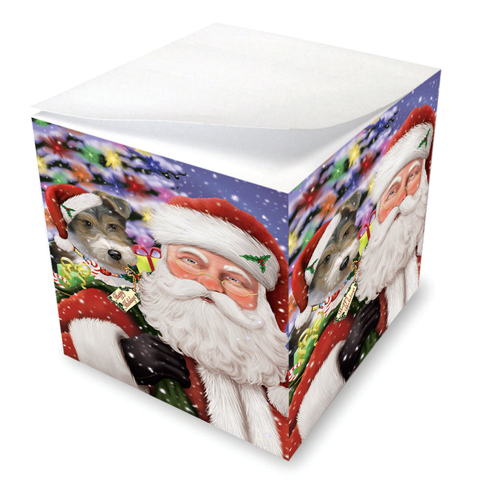 Santa Carrying Wire Fox Terrier Dog and Christmas Presents Note Cube NOC55357