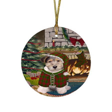 The Stocking was Hung Wire Fox Terrier Dog Round Flat Christmas Ornament RFPOR56018