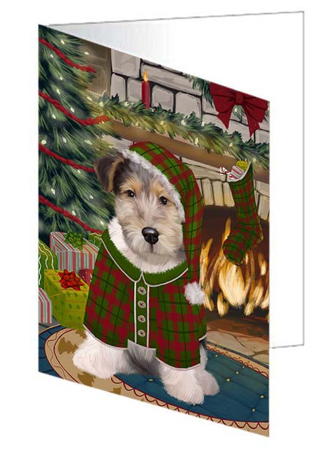 The Stocking was Hung Wire Fox Terrier Dog Handmade Artwork Assorted Pets Greeting Cards and Note Cards with Envelopes for All Occasions and Holiday Seasons GCD71501