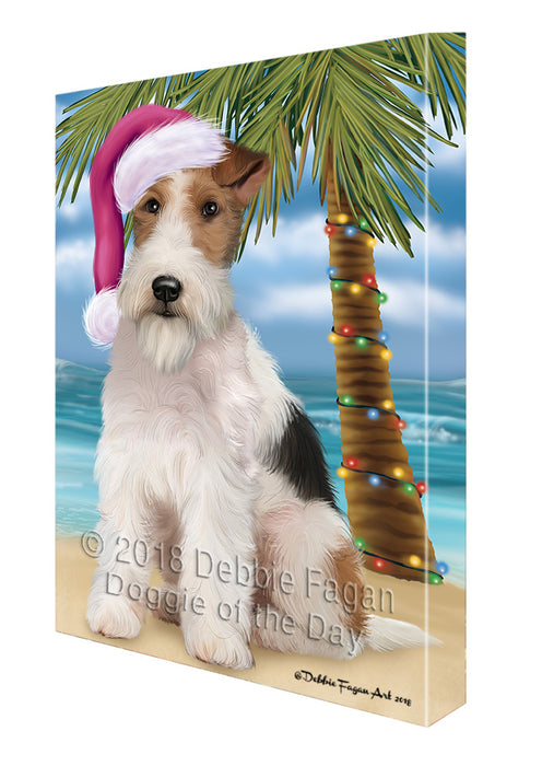 Summertime Happy Holidays Christmas Wire Fox Terrier Dog on Tropical Island Beach Canvas Print Wall Art Décor CVS109223