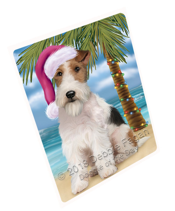 Summertime Happy Holidays Christmas Wire Fox Terrier Dog on Tropical Island Beach Large Refrigerator / Dishwasher Magnet RMAG88464
