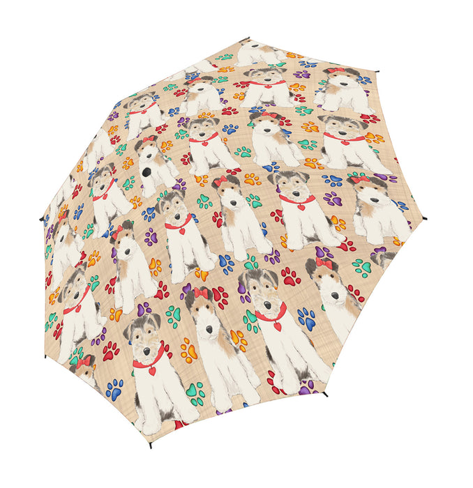 Rainbow Paw Print Wire Fox Terrier Dogs Red Semi-Automatic Foldable Umbrella