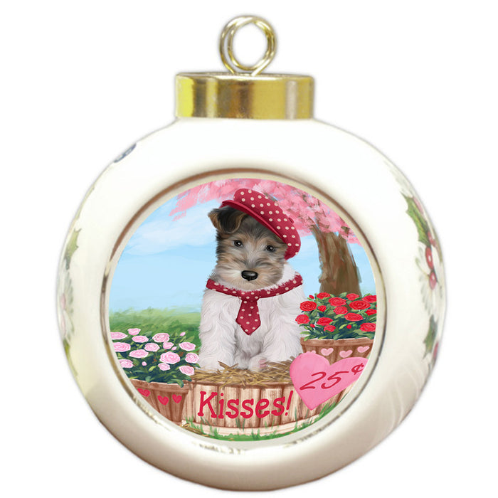 Rosie 25 Cent Kisses Wire Fox Terrier Dog Round Ball Christmas Ornament RBPOR56625