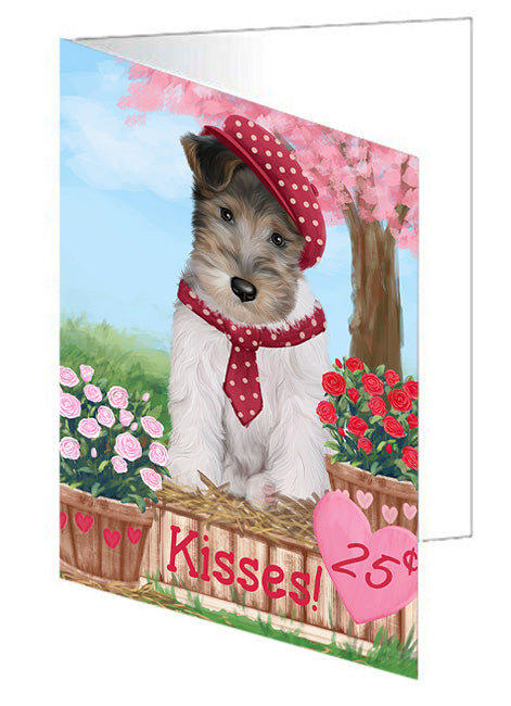 Rosie 25 Cent Kisses Wire Fox Terrier Dog Handmade Artwork Assorted Pets Greeting Cards and Note Cards with Envelopes for All Occasions and Holiday Seasons GCD73322