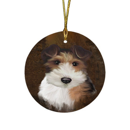 Rustic Wire Fox Terrier Dog Round Flat Christmas Ornament RFPOR54496