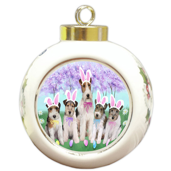 Easter Holiday Wire Fox Terriers Dog Round Ball Christmas Ornament RBPOR57358
