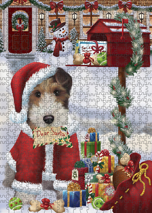Wire Fox Terrier Dog Dear Santa Letter Christmas Holiday Mailbox Puzzle with Photo Tin PUZL81404