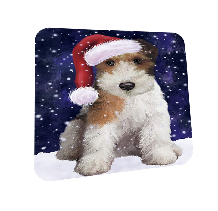 Let it Snow Christmas Holiday Wire Fox Terrier Dog Wearing Santa Hat Coasters Set of 4 CST54294
