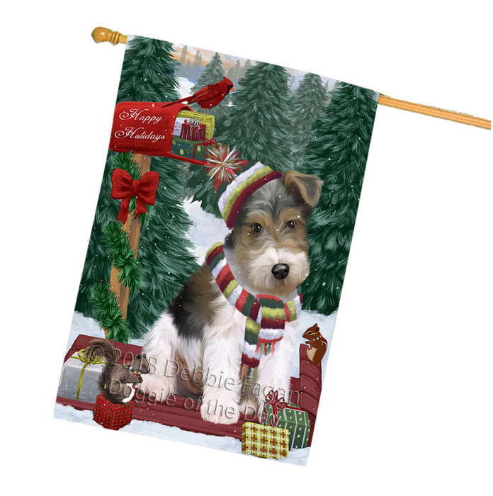 Merry Christmas Woodland Sled Wire Fox Terrier Dog House Flag FLG55503