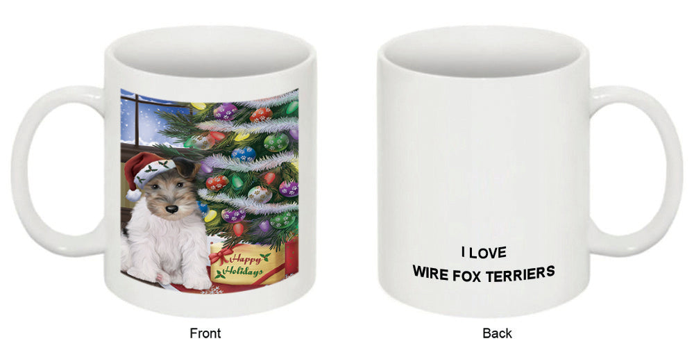 Christmas Happy Holidays Wire Fox Terrier Dog with Tree and Presents Coffee Mug MUG48879
