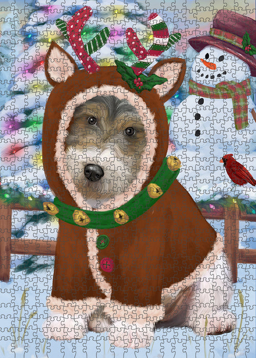 Christmas Gingerbread House Candyfest Wire Fox Terrier Dog Puzzle with Photo Tin PUZL94604