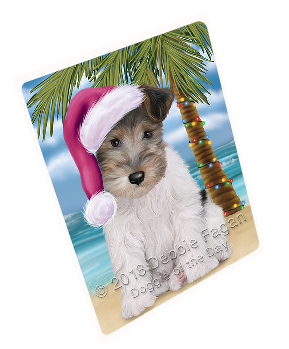 Summertime Happy Holidays Christmas Wire Fox Terrier Dog on Tropical Island Beach Large Refrigerator / Dishwasher Magnet RMAG88470