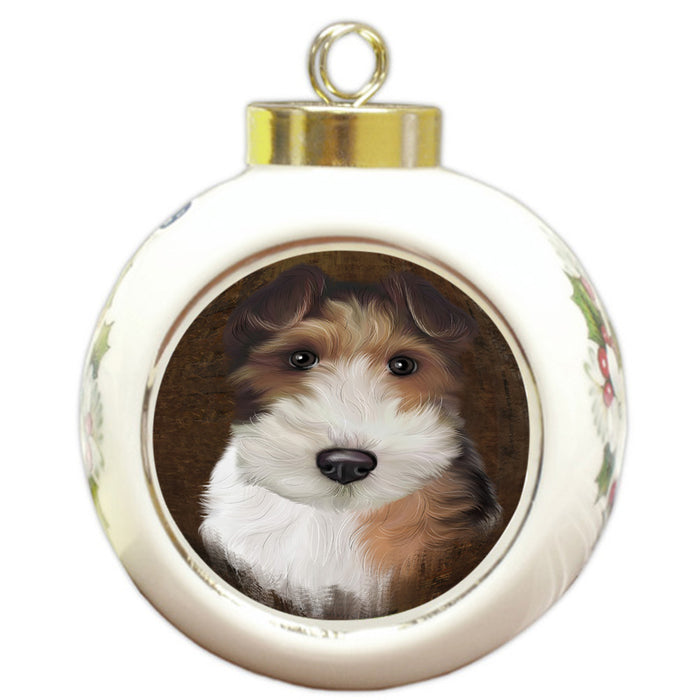 Rustic Wire Fox Terrier Dog Round Ball Christmas Ornament RBPOR54505