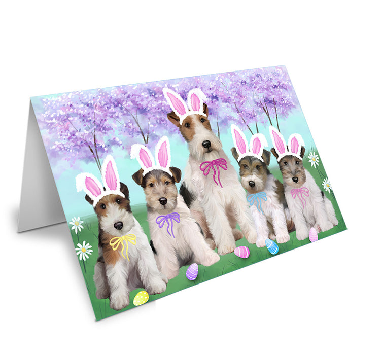 Easter Holiday Wire Fox Terriers Dog Handmade Artwork Assorted Pets Greeting Cards and Note Cards with Envelopes for All Occasions and Holiday Seasons GCD76385