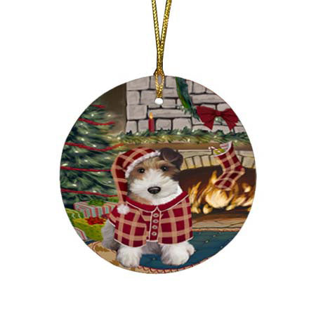 The Stocking was Hung Wire Fox Terrier Dog Round Flat Christmas Ornament RFPOR56019