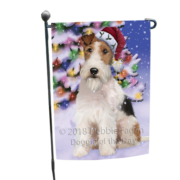 Winterland Wonderland Wire Fox Terrier Dog In Christmas Holiday Scenic Background Garden Flag GFLG53852