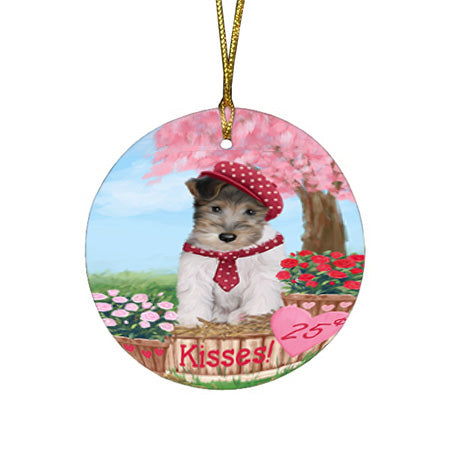 Rosie 25 Cent Kisses Wire Fox Terrier Dog Round Flat Christmas Ornament RFPOR56625