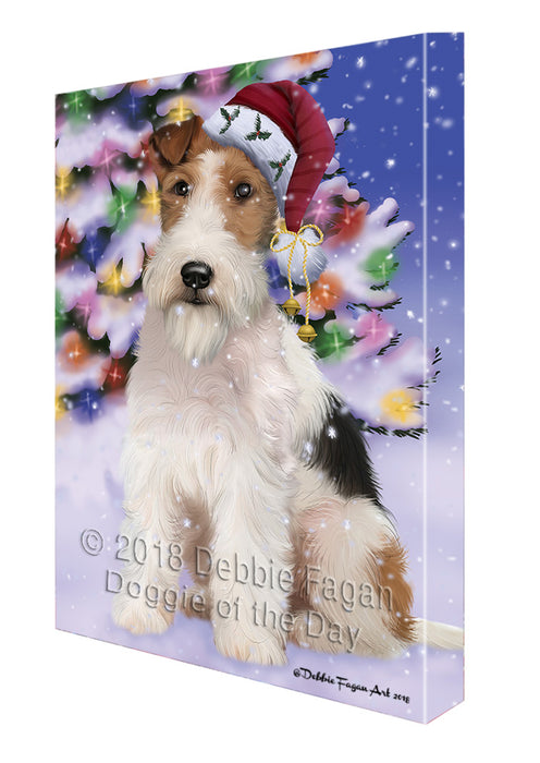 Winterland Wonderland Wire Fox Terrier Dog In Christmas Holiday Scenic Background Canvas Print Wall Art Décor CVS101960