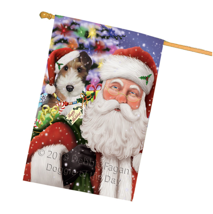 Santa Carrying Wire Fox Terrier Dog and Christmas Presents House Flag FLG53910