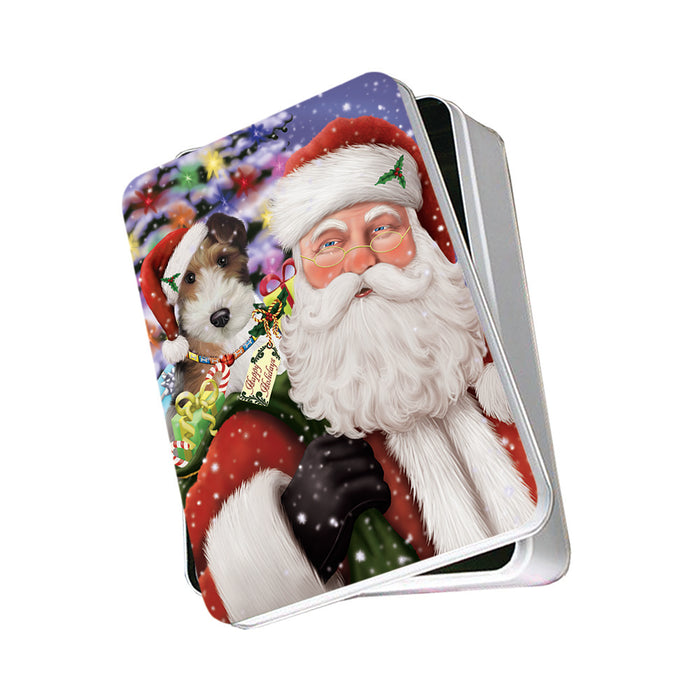 Santa Carrying Wire Fox Terrier Dog and Christmas Presents Photo Storage Tin PITN53655