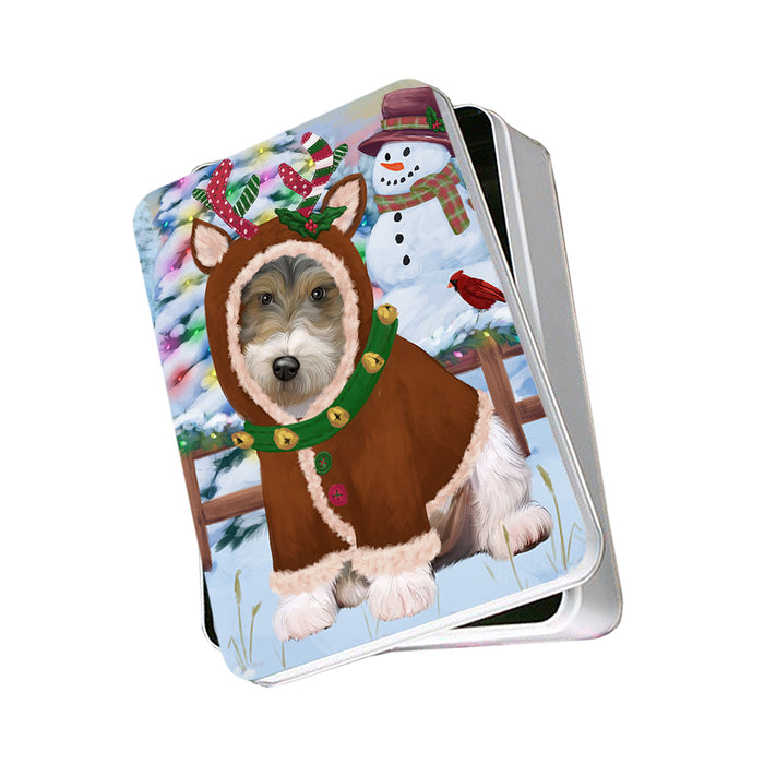 Christmas Gingerbread House Candyfest Wire Fox Terrier Dog Photo Storage Tin PITN56544