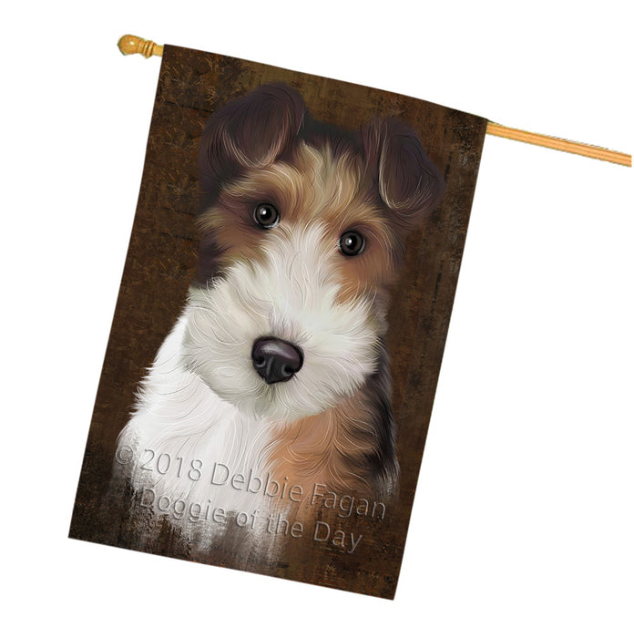 Rustic Wire Fox Terrier Dog House Flag FLG54703
