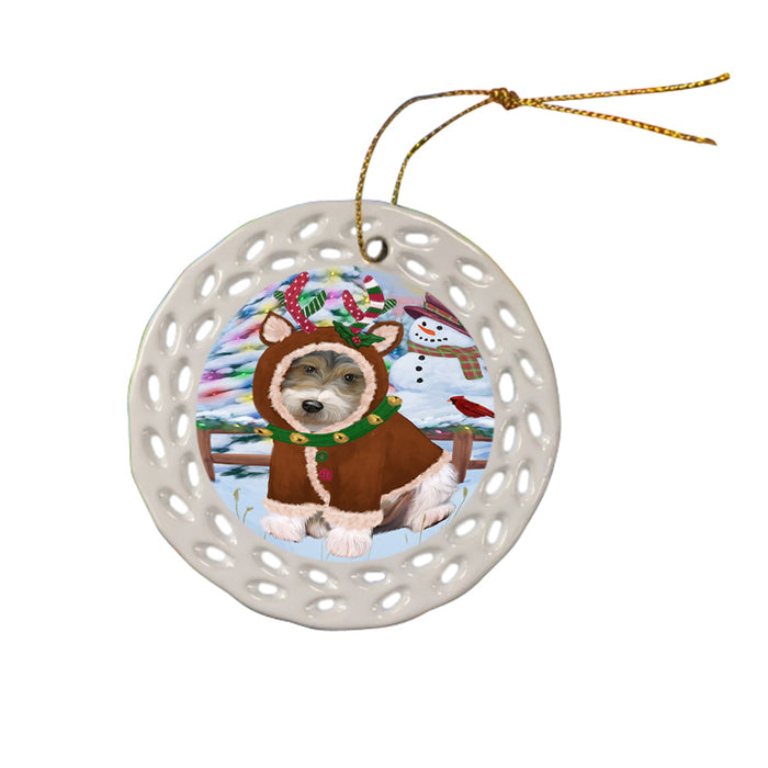Christmas Gingerbread House Candyfest Wire Fox Terrier Dog Ceramic Doily Ornament DPOR56957