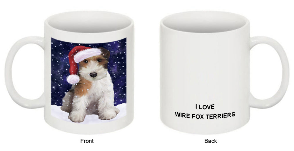 Let it Snow Christmas Holiday Wire Fox Terrier Dog Wearing Santa Hat Coffee Mug MUG49734