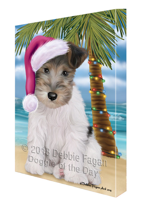 Summertime Happy Holidays Christmas Wire Fox Terrier Dog on Tropical Island Beach Canvas Print Wall Art Décor CVS109232