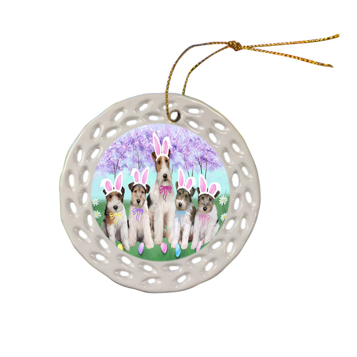 Easter Holiday Wire Fox Terriers Dog Ceramic Doily Ornament DPOR57358