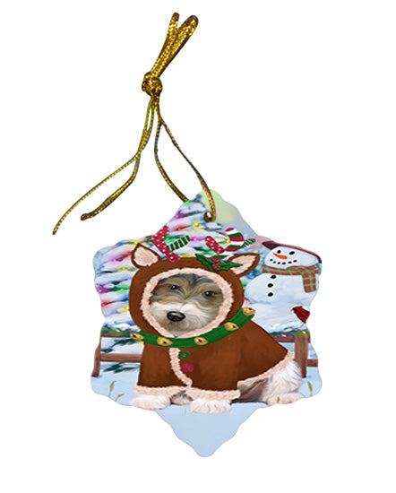 Christmas Gingerbread House Candyfest Wire Fox Terrier Dog Star Porcelain Ornament SPOR56957