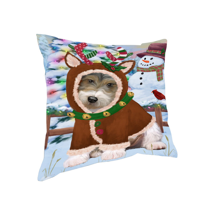 Christmas Gingerbread House Candyfest Wire Fox Terrier Dog Pillow PIL80696