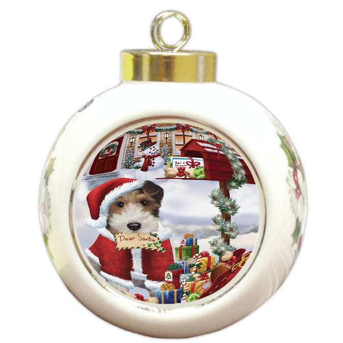 Wire Fox Terrier Dog Dear Santa Letter Christmas Holiday Mailbox Round Ball Christmas Ornament RBPOR53562